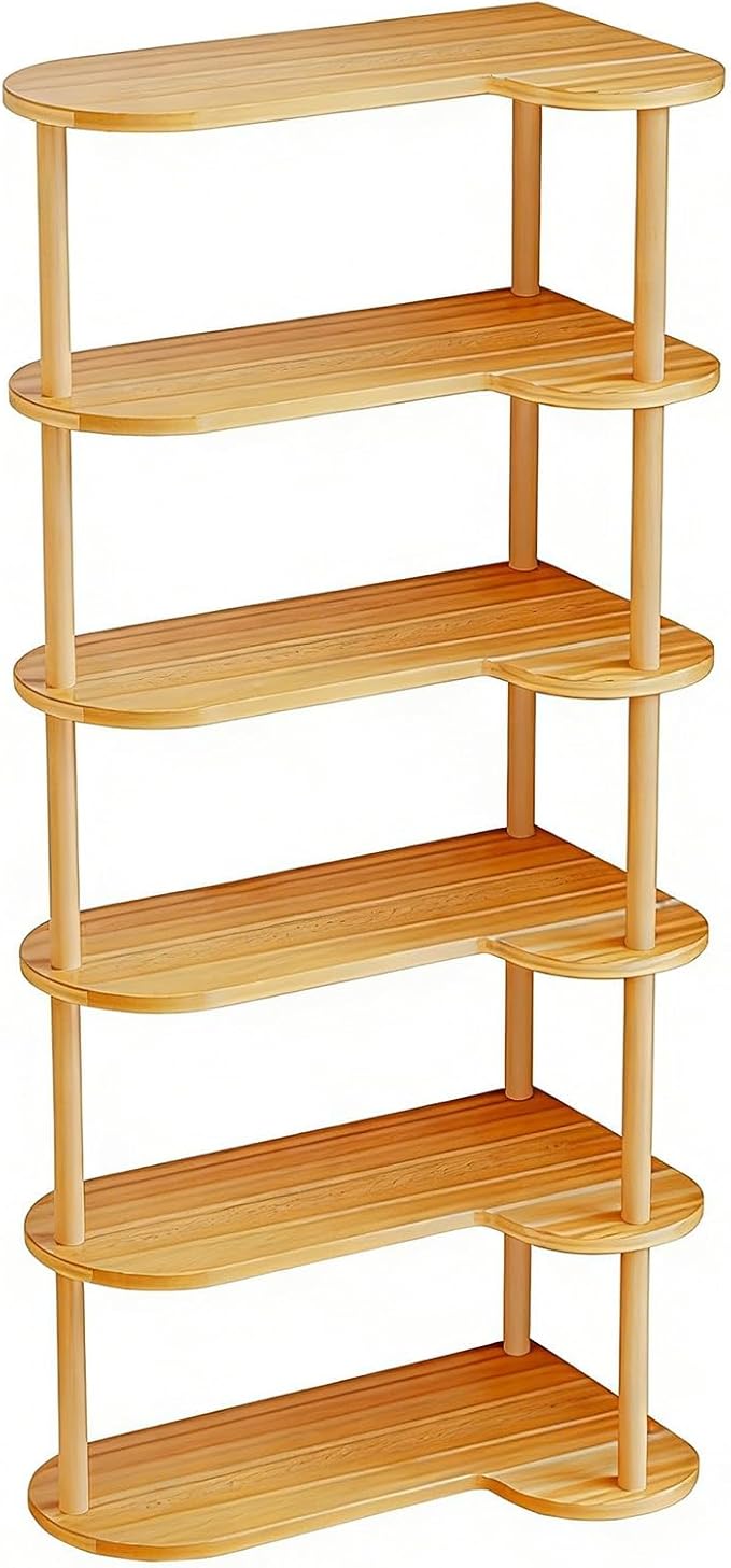 Desktop Bookshelf Organizer, Multi Tier Space Saving Corner Shelf, Thickened Wood Board Structure, Small Bookcase for Office, Home, Dorm(Light Walnut,15.3 * 8.4 * 41.7in)