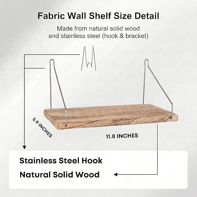 Fabric Wall Cubicle Shelf with Hooks for Work Decor, 11.8' Wooden Cubicle Organizer Storage Shelf with Hangers Cubicle Accessories for Women Men Desk, 3 Pack