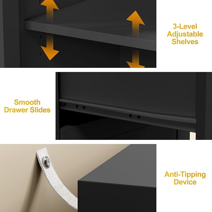 FansaFurn 59" L-Shaped Vanity Table with 3 Drawers & 1 Door, Extendable Makeup Vanity Desk, Modern Dressing Table for Bedroom, Dressing Room, Black