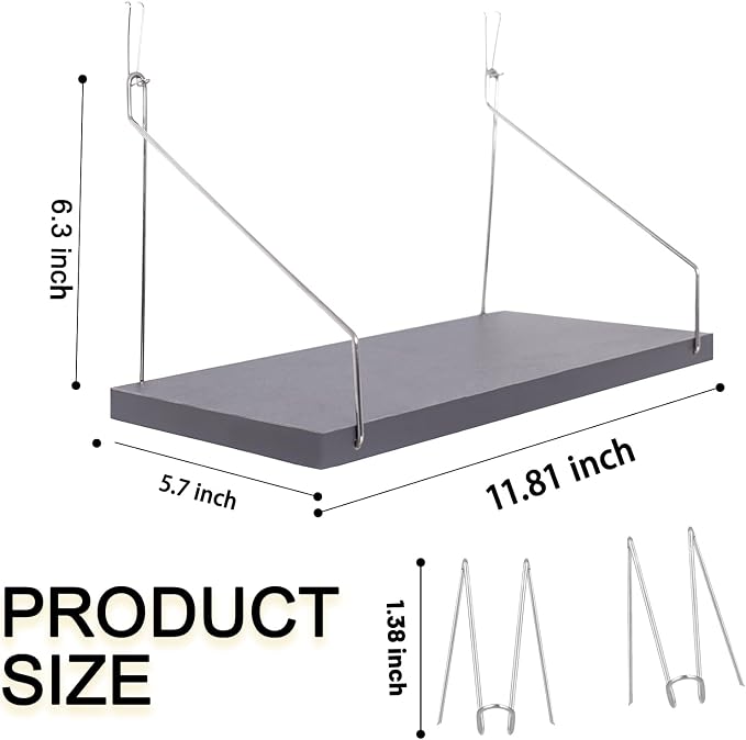 3-Pack Cubicle Shelf For Fabric Walls With Hooks：12x6.0in Gray Wooden Cubicle Shelf Hanging Silver Bracket Use For Office Cubicle Accessories For Office Stylish Cubicle Decorations For Women Desk
