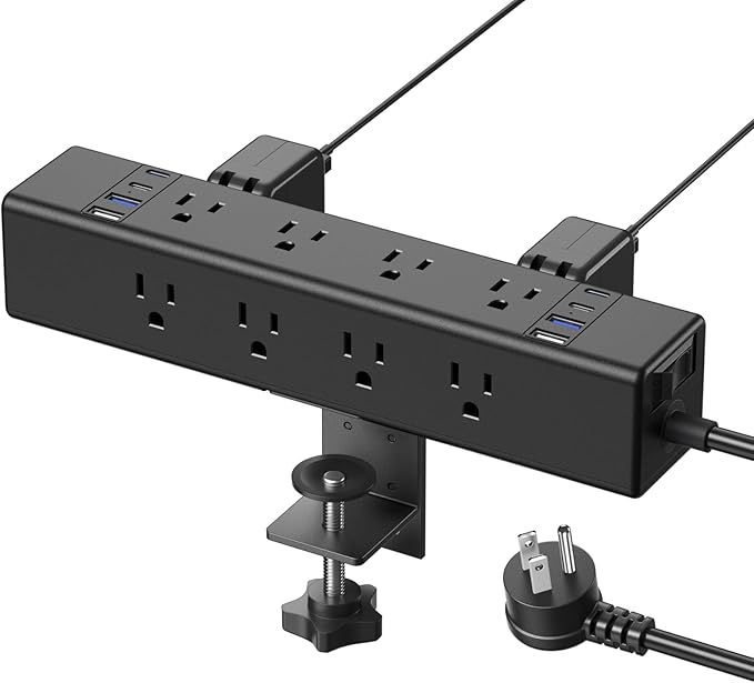 CCCEI 20W Per Side USB-C Desktop Outlet Station, Clamp Power Strip Surge Protector 4800J, Home Office Standing Desk Organizers and Accessories, 4FT 14AWG 15A Extension Cord, Switch, ETL Listing.