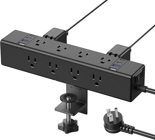 CCCEI 45W Per Side USB-C Desktop Outlet Station, Clamp Power Strip Surge Protector 4800J, Home Office Standing Desk Organizers and Accessories, 4FT 14AWG 15A Extension Cord, Switch, ETL Listing.