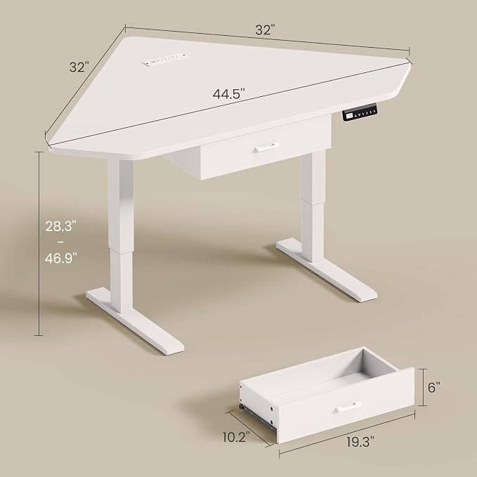 SEDETA Corner Standing Desk, 32'' Small Height Adjustable Electric Computer Desk with Drawer for Gaming, Small Space, Stand up Home Office Study Writing Desk, White