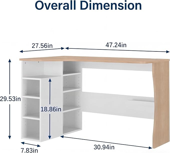 IDEALHOUSE L Shaped Desk for Small Spaces, Reversible Corner Desk with Storage Cabinet and 6 Adjustable Shelves, Wood Computer Desk for Home Office, Study, Writing, Gaming, Bedroom, Oak