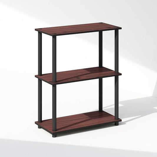 Furinno Turn-N-Tube Book Shelf, 3-Tier Bookshelf, Bookcase with Multipurpose Compact Display Rack, 11.6 x 23.6 x 29.6, for Living Room, Bedroom, Home Office, Dark Cherry