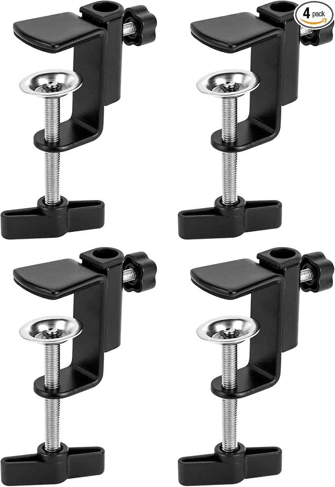 QWORK Universal Desk C-Clamp with 1/2" Thread Hole, 4 Pack Adjustable Metal Mounting Table Clamp, Desk Light Clamp Mount Holder for Swing Arm Magnifying Desk Lamp Microphone Camera