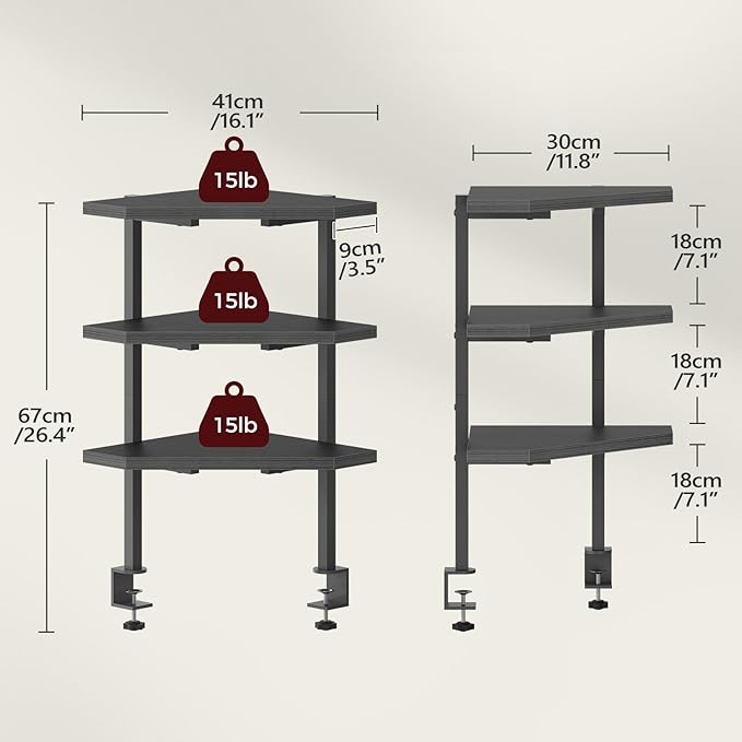 MAHANCRIS Desk Shelf and Desktop Shelf Bundle, Clamp On Desk Organizer, Adjustable Desk Corner Storage Shelf with Metal Frame, DSBK3601-DSBK5501