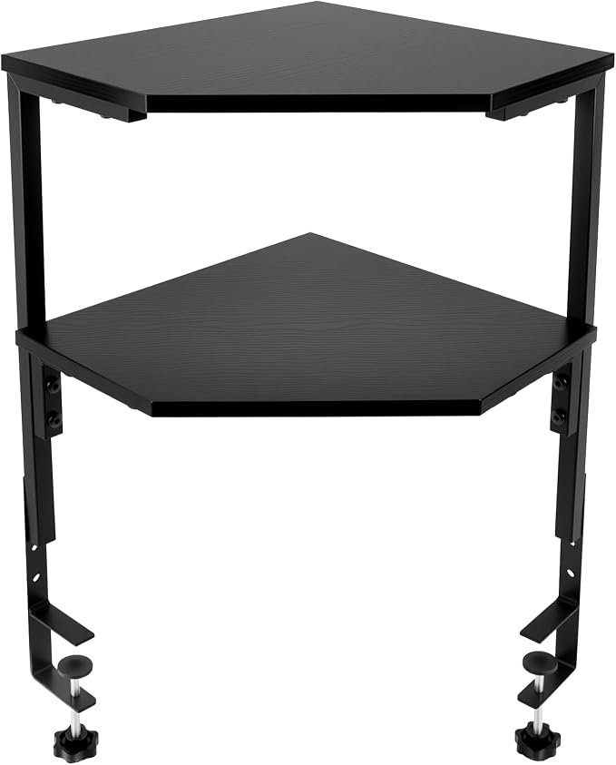 2-Tier Corner Clamp On Desk Shelf for Home Office Gaming Room | Adjustable Corner Clamp On Desk Shelf 2-Tier, Above Table Storage Shelves for Small Space Home Office & Gaming Room