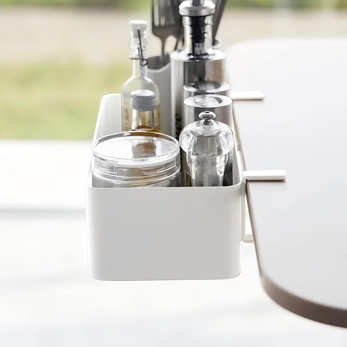 No Drill Desk Side Storage,Hanging Organizer,Clamp on Table Basket,Minimalist,Metal material,To Store Office Accessories, Gaming Devices,Storage for Office & Home,White