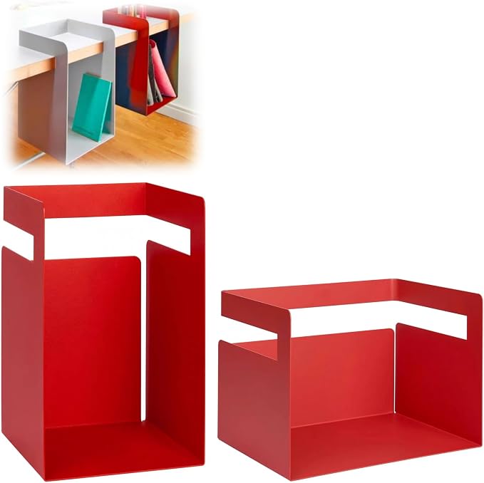Desktop Shelf Organizer, Hanging Storage Box, Corner Storage Box, Desk Book Organizer for Office Supplies and Home Décor (Red, Small + Large)