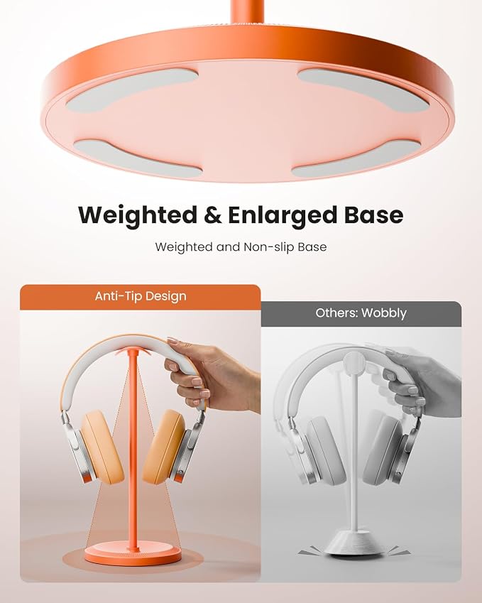 Headphone Stand, Desktop Headset Holder, Orange | Earphone Stand, Gaming Headphone Hanger, Enlarged Headrest Heavy Base, Office Desk Accessories for All Headphones Size