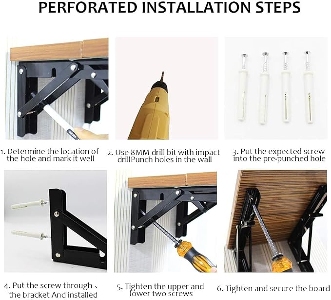 Storystore Folding Shelf Brackets - 18 Inch Heavy Duty Metal Collapsible Shelf Bracket for Bench Table, Shelf Hinge Wall Mounted Space Saving DIY Bracket, Max Load: 150 lb (4 PCS, Black)
