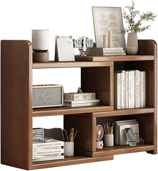Expandable Bookshelf - Wood Desktop Organizer, Multipurpose Shelves for Office Storage and Corner Display, Ideal for Small Spaces, Living Room and Study