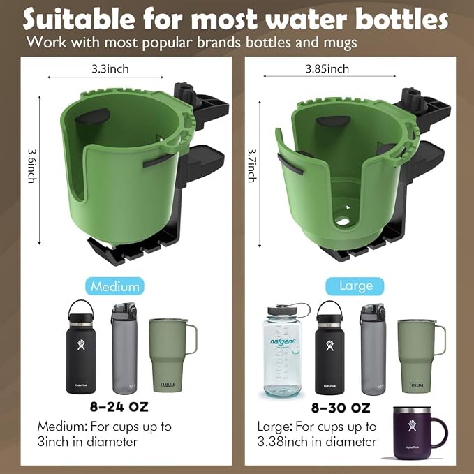Desk Cup Holder with Headphone Hanger, Clip on Cup Holders for Desks with Spill-Proof Cup Design, Easy to Install, Enough to Hold 8-28OZ Coffee Cups, Water Bottles. (Green, Medium)