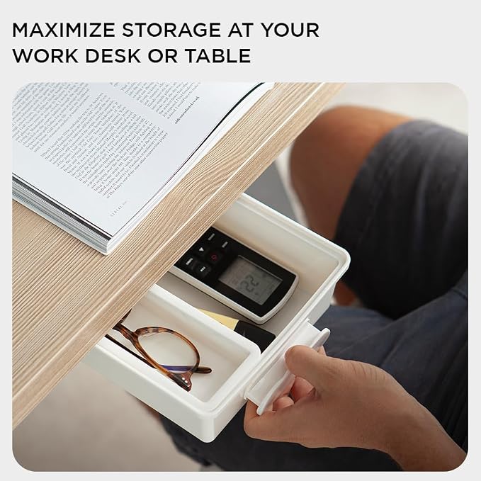 GAROOD Under Desk Drawer, Slide out Hidden Desk Drawers Organizer, Self-adhesive drawer for office/classroom/home 10.03'' x 7.06'' x 2.8’’ (White)