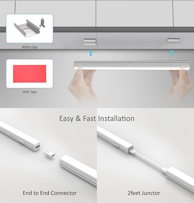 Leetdud Under Cabinet Lighting Plug in, 12 Inch 4 Pcs, Linkable AC120V 3CCT 3000K/4000K/5000K Ultra Slim, LED Under Cabinet Lights for Counter Light, Kitchen, Shelf, Sink, Workshop, Desk, White