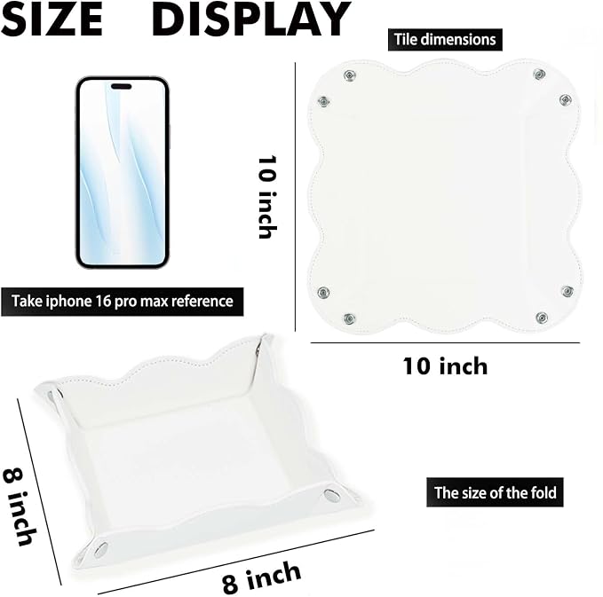 Valet Tray for Men Women - PU Leather Travel Catchall Tray Organizer - Desk Bedside Nightstand Storage Box for Jewelry Key Phone Remote Controller Wallet Watch Glasses Coin Readers -White