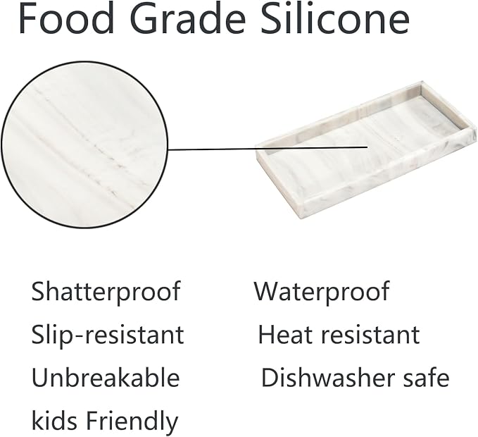 DNC Silicone Bathroom Tray for Counter, 2PC 7.9" Small Vanity Tray for Countertop, Kitchen Sink Soap Tray for Dish Holder Dispenser Toilet Tank Desk Organizer