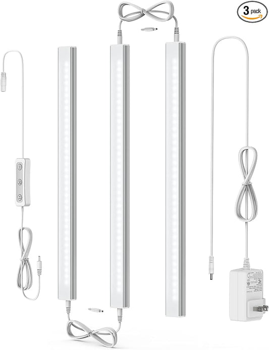 ASOKO Dimmable LED Under Cabinet Lighting Cold White 5000K, 3 Pack 12 inch Linkable Led Under Counter Lights for Kitchen, Shelf, Workbench, Cupboard Lighting, Upgrade UL Listed Plug 24V