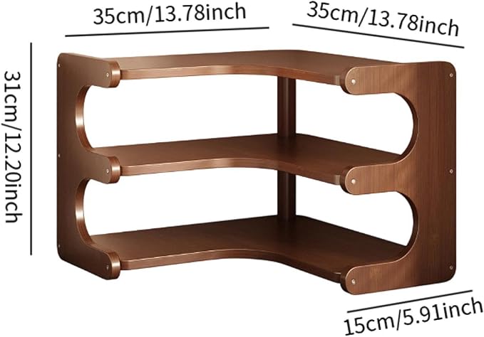 Corner Desk Organizer Desktop Corner Organizer Shelf Desk Organizer Rack Cup Organizer Rack Efficient Wooden Suitable for Kitchen Office Home, 35x35x31cm