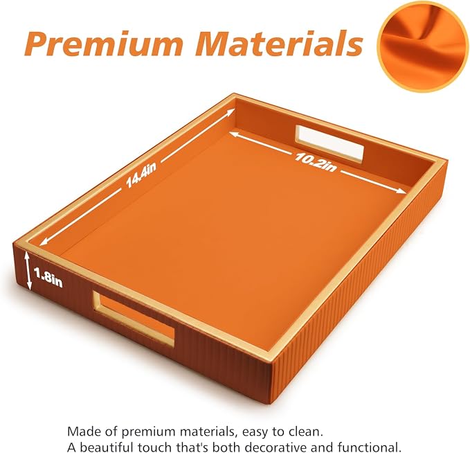 SANZIE Leather Tray Desktop Storage Organizer Premium Serving Trays Decorative Tray Valet Tray for Sundries Cosmetics Phone Wallet Cutlery (Orange Holder)