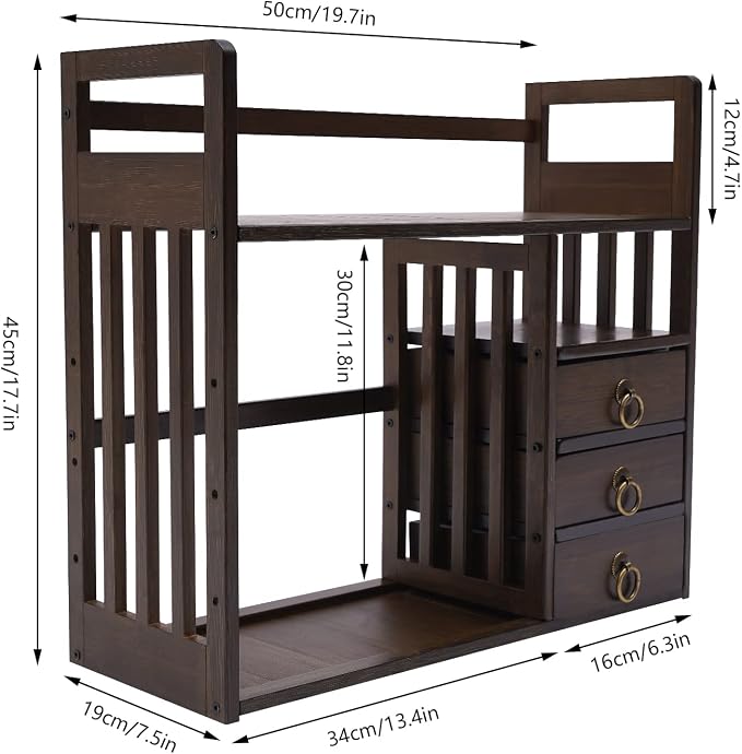 CNCEST Desktop Bookshelf Organizer, Office Shelves Storage Rack, Natural MDF Display Stand Shelf, Office Supplies Home Desk Decor (Nut-Brown)