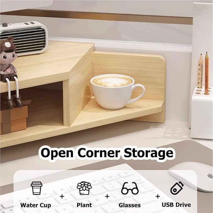 Laptop Stand for Desktop Computer, Corner Monitor Stand for Desk, Office Desk Accessories and Organizer, Multifunctional Space-Saving Corner Desk Shelf(Natural)