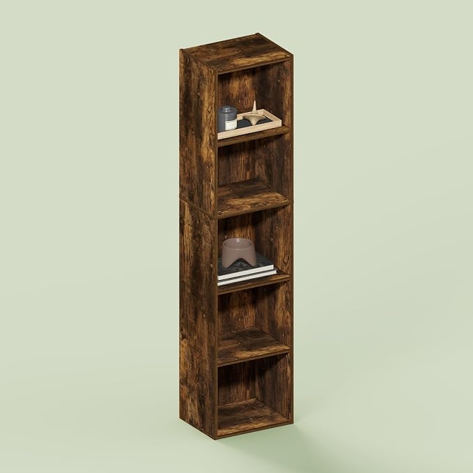 Hagen 5-Tier Open Shelf Bookcase, Bookshelf, for Living Room and Home Office, Rustic Brown