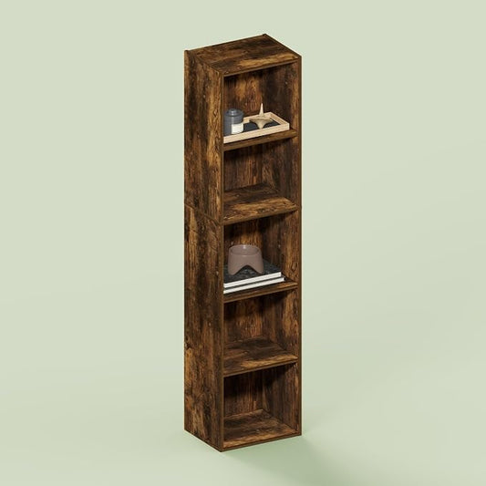 Hagen 5-Tier Open Shelf Bookcase, Bookshelf, for Living Room and Home Office, Rustic Brown