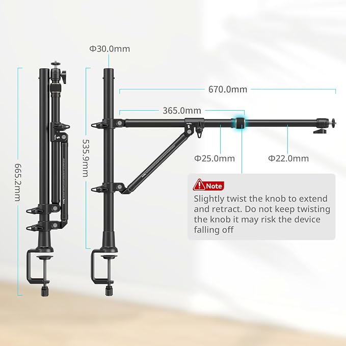 SMALLRIG Triangle Camera Desk Mount, Max. Load 3kg/ 6.6lbs, Overhead Mount with Auxiliary Support Rod, with Phone Holder and Small Ball Head for Camera/Phone/Light/Webcam