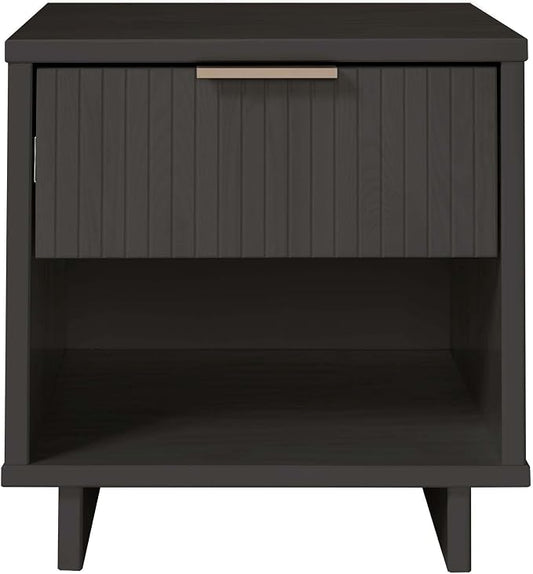 Manhattan Comfort Granville Modern Nightstand 1.0 with 1 Full Extension Drawer, Sled Legs, and Gold Accent Metal Handle, Bedside End Table for Bedroom or Living Room in Dark Grey