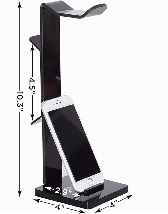 Headphone Stand Gaming Headset Holder For Desk Cable Organizer & Cellphone Stand for All Headphones Size headphone Holder Set Gaming PC Accessories Gaming Station – Black