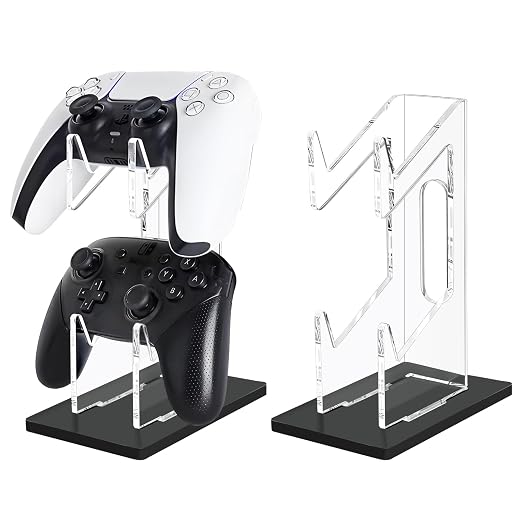 FYY Game Controller Holder 2 Tiers - Universal Dual Controller Stand Headphone Holder, Acrylic Black Controller Display Stand Compatible with Nintendo Switch Xbox PS5 PS4, Desk Mounts for Controller