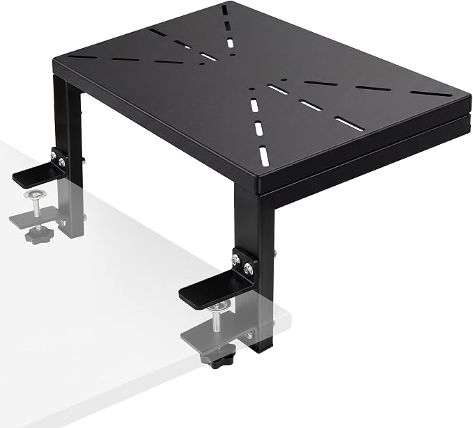 Desk Extender 15 in Clamp on Desk Shelf for Desk Organizer in Office and Game，Metal Desktop Shelf with Ventilation Holes Effective Heat Dissipation，Direction and Height Adjustable