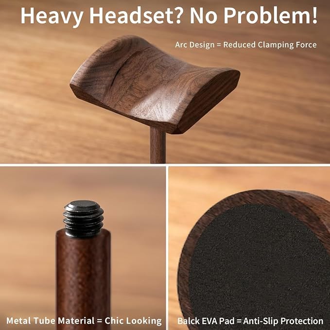 Headphone Stand Nature Wood Headset Hanger Mount Hook Gaming Holder Desktop Earphone Artful Functional Stand for All Headsets with Solid Wooden Base