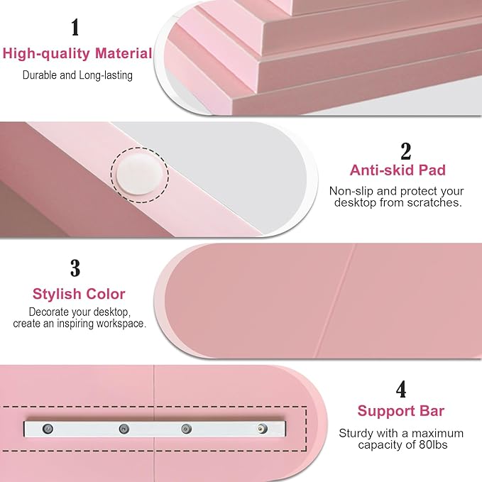 TEAMIX 2 Tiers Pink Monitor Stand Riser, Desktop Stand with Keyboard Storage Small TV Stand Laptop Wooden Desk Organizer Cute Shelf (Pink, 2 Tiers)