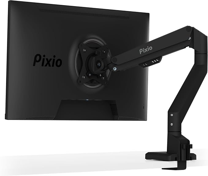 Pixio PS1S Wave Black Single Monitor Arm Stand Desk Mount - Fits up to 32 inches Monitors and up to 19.8lbs. VESA Compatibility and Integrated Cable Management