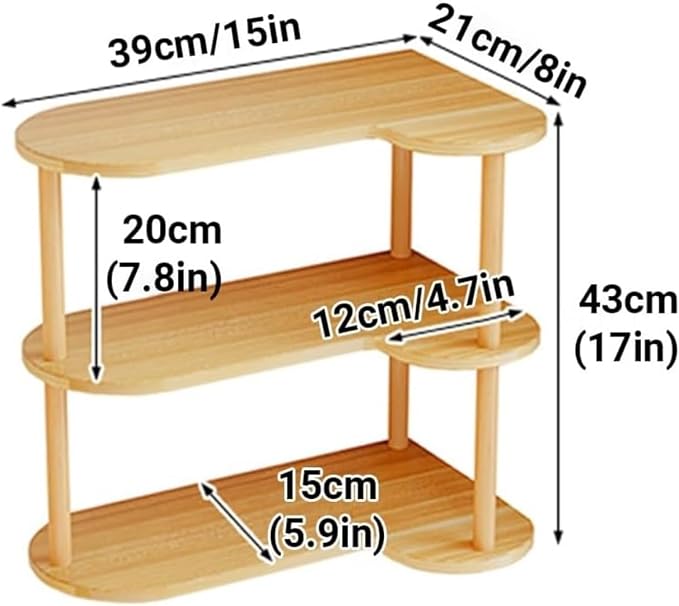 3-Tier Desktop Bookshelf Organizer, Space Saving Corner Shelf, Open Wood Frame Desk Storage Rack, Small Bookcase for Computer Desk,Dressing,Desk Hutch Dorm(Natural)