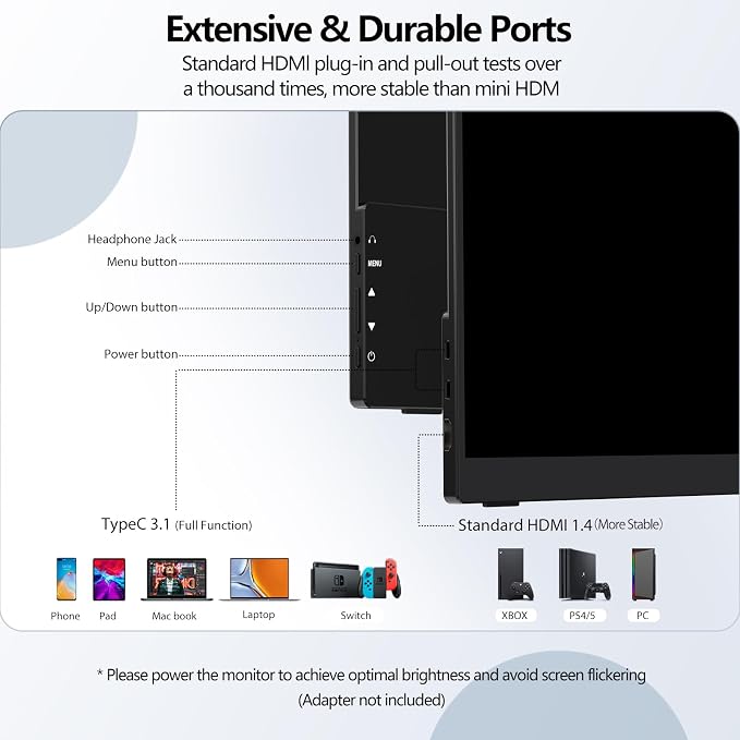 InnoView Portable Monitor Touchscreen 15.6" 1080P 10-Point Touch Screen Monitors Portable with Protective Sleeve Built-in Stand, 1200:1 HDMI USB C Travel Monitor for Laptop, PC, Mac, Phone, Switch