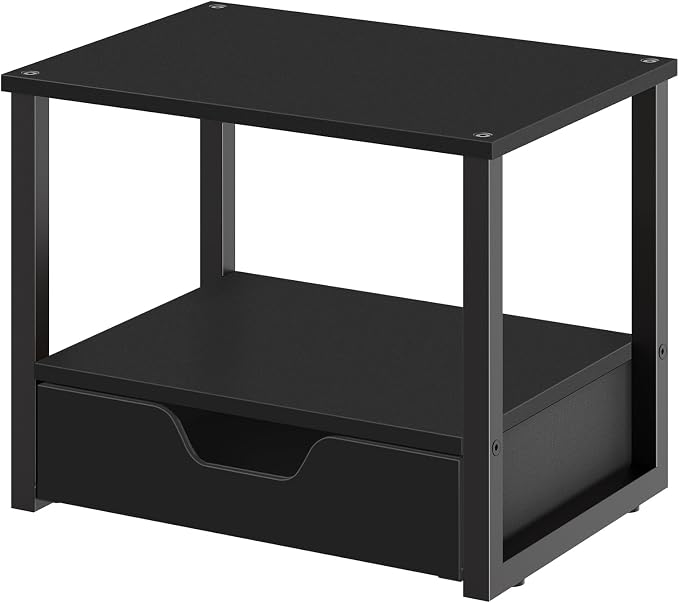 YATINEY Desktop Printer Stand, 2-Tier Printer Table with Non-Woven Drawer, Multi-Purpose Desk Organizer for Home Office, Under Desk Open Organizer Shelf, Black PS01BB