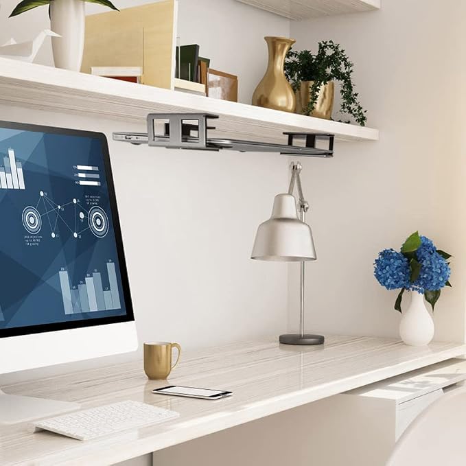 IFCASE Under Desk Laptop Mount with Adhesive & Screw in, Hard Aluminum Under Desk Shelf Holder for Laptop, Mac mini, MacBook, Keyboard with Anti-Scratch Silicone (Silver)