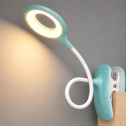 Clip On Reading Light for Bed Headboard, USB Rechargeable Cordless Clamp Lamp for Dorm Room Essentials, Touch Dim, 3 Colors, Eye Protect LED Desk Lamp for College Dorm Room, Gooseneck,Green
