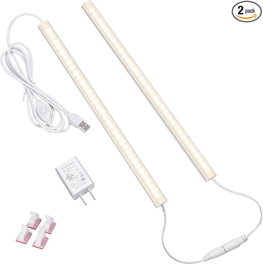 LED Under Cabinet Lighting, 2pcs x 12 Inch Dimmable, USB Plug-in Under Counter Lights with Memory Function, Natural White 4000K