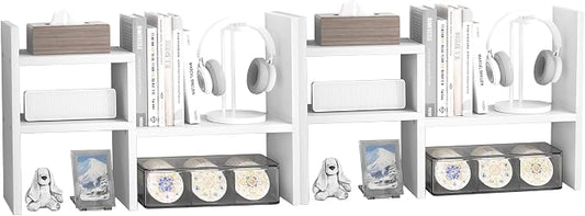 Jerry & Maggie Desktop Organizer Office Storage Rack Adjustable Wood Display Shelf Birthday Gifts Toy Home Decor Free Style Rotation Display True Natural Stand Shelf White 2 Pack