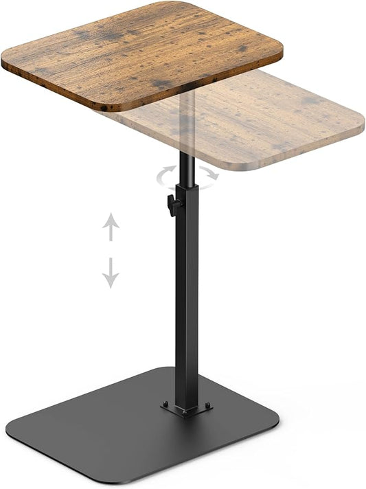 HzTinT TV Tray Table, Adjustable Height & 360° Swivel Couch Table with Heavy-Duty Metal Base that Slides Under Sofa, C-Shaped Side Table for Living Room, Bedroom, Bathroom, Study, and Small Spaces