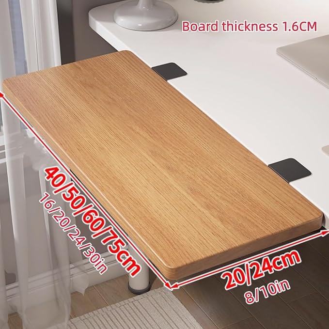 16" 20" 24" 28" 30" Desk Extender Tray，Clamp-on Foldable Keyboard Tray, Wrist Support, Desktop Extension Platform No Punching, Easy to Install(Walnut,40x24cm)