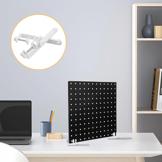 NUOBESTY T-Shaped Tabletop Pegboard Holder Clamp-on Desk Edge Bracket for Stable Pegboard Fixing No Drill Installation Metal Support for Workstation Organization