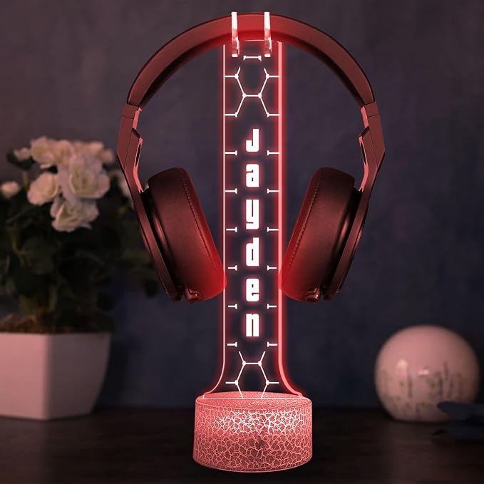 Personalized RGB LED Headphone Holder, Custom Gaming Headset Gift for Boyfriend Girlfiend, Valentine Gift for Gamer, Game Room Decoration, Custom Gamer Gifts