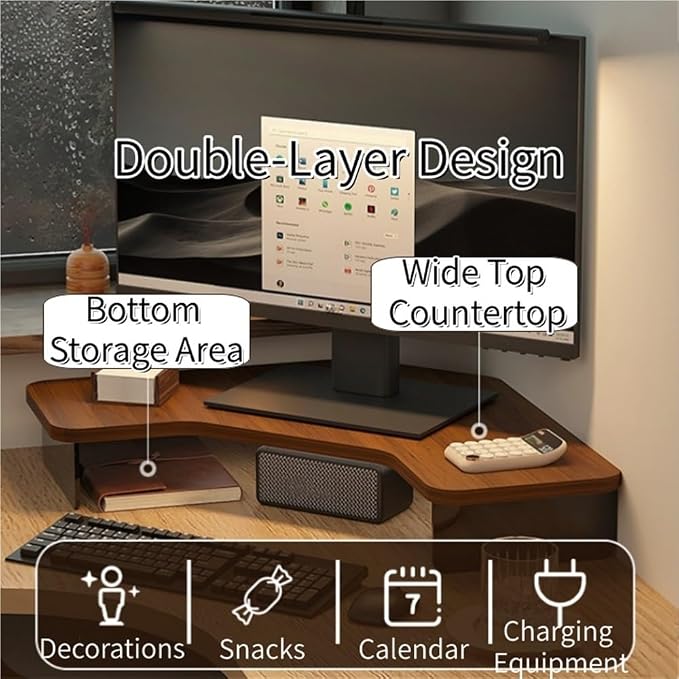 Corners Tabletop Monitor Stand, Office Laptop Stand for Desk, Simple Desk Shelf with Storage, Single Monitor Rack for Home, Triangular Laptop Stand with Cable Holes(White)
