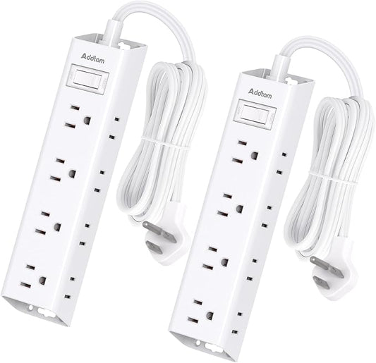 Addtam 2 Pack Power Strip Surge Protector with 12 Outlets, Flat Plug Extension Cord 5FT, Ultra Thin Wall Plug, 3-Side Wide Spaced Outlet Extender, Wall Mount Desk Charging Station for Home Office Dorm